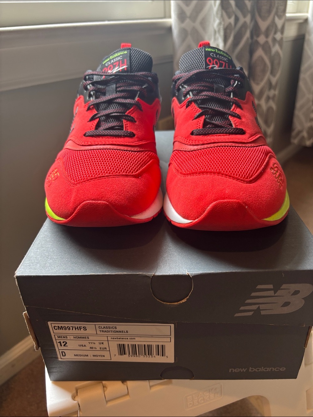 New Balance Red & Black 997H Sneakers with Neon Accent